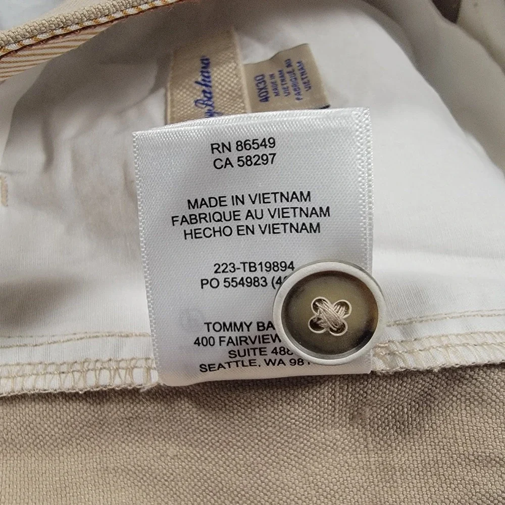 Tommy Bahama Brosnan Pants Mens 40x30 Khaki Linen Silk Flat Front Chino Coastal